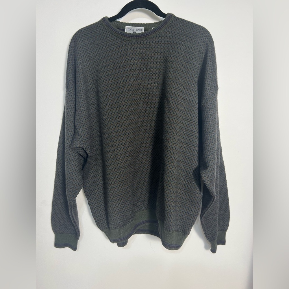 Vintage Idea Uomo Sweater Mens Extra Large Green Knit Merino Wool Blend